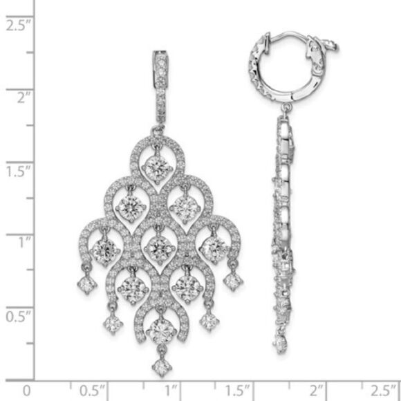 New Sterling Shimmer Sterling Silver CZ Chandelier Dangle Hinged Earrings - Picture 3 of 4